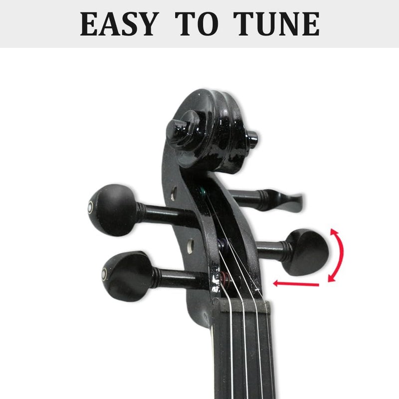 ModouString 4/4 Full Size Electric Violin – Silent Electric Violin with Headphone Jack, Ebony Fittings – Includes Case, Bow, – Ideal for Practice & Performance (Black) - Image 3